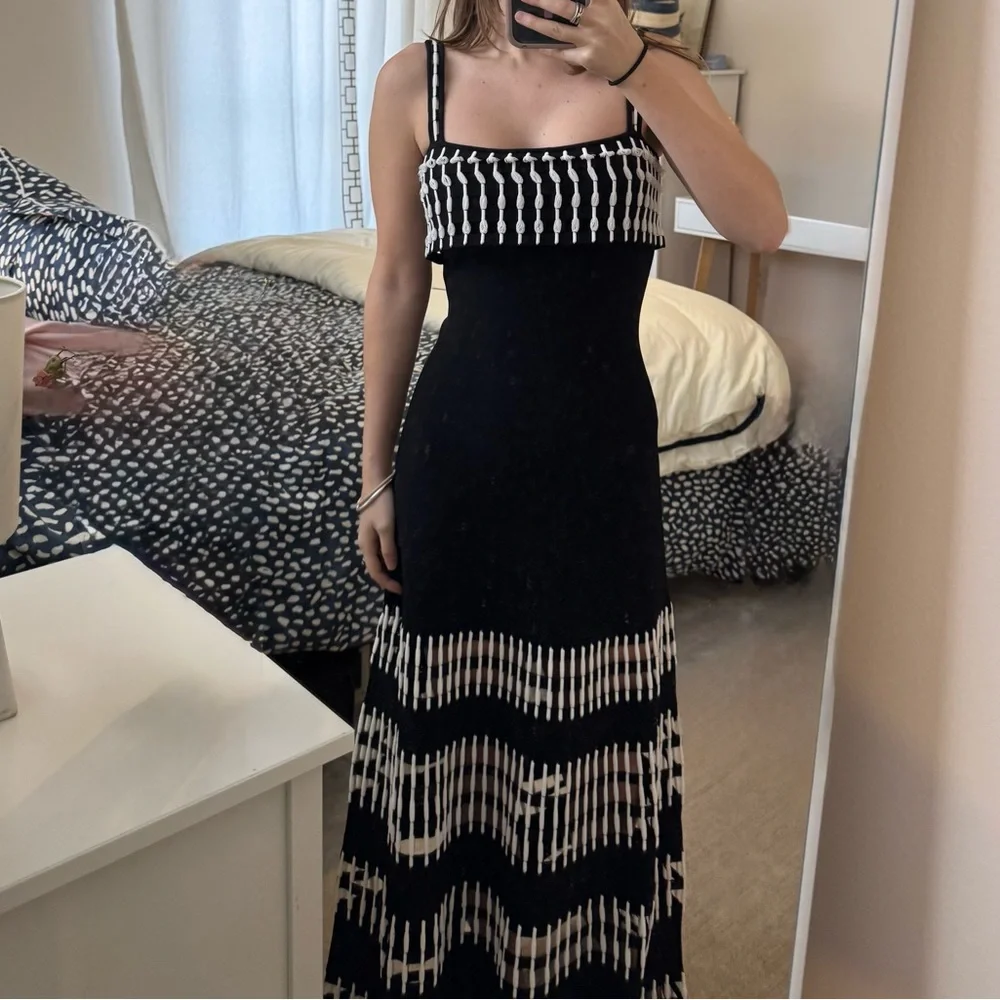 Alexis Black and White Patterned Midi Dress - Picture 7 of 10